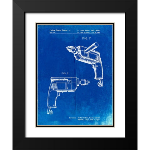 PP1024-Faded Blueprint Ryobi Electric Drill Patent Poster Black Modern Wood Framed Art Print with Double Matting by Borders, Cole