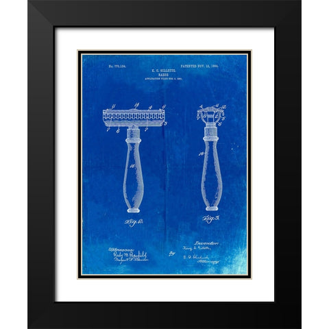 PP1026-Faded Blueprint Safety Razor Patent Poster Black Modern Wood Framed Art Print with Double Matting by Borders, Cole