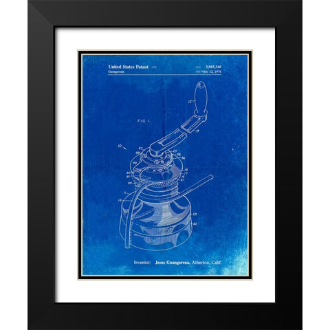 PP1027-Faded Blueprint Sailboat Winch Patent Poster Black Modern Wood Framed Art Print with Double Matting by Borders, Cole