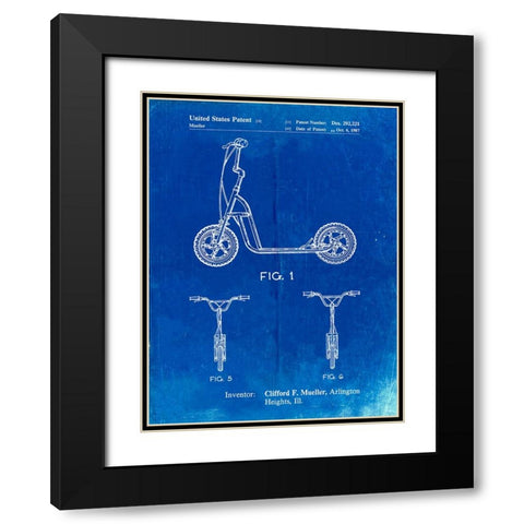 PP1030-Faded Blueprint Scooter Patent Art, 80s Toys, 80s Decor, PP1030 Black Modern Wood Framed Art Print with Double Matting by Borders, Cole