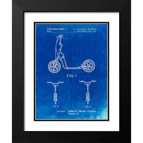 PP1030-Faded Blueprint Scooter Patent Art, 80s Toys, 80s Decor, PP1030 Black Modern Wood Framed Art Print with Double Matting by Borders, Cole