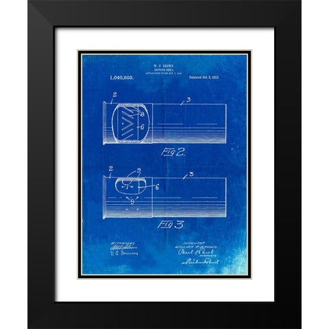 PP1033-Faded Blueprint Shotgun Shell Patent Print Black Modern Wood Framed Art Print with Double Matting by Borders, Cole