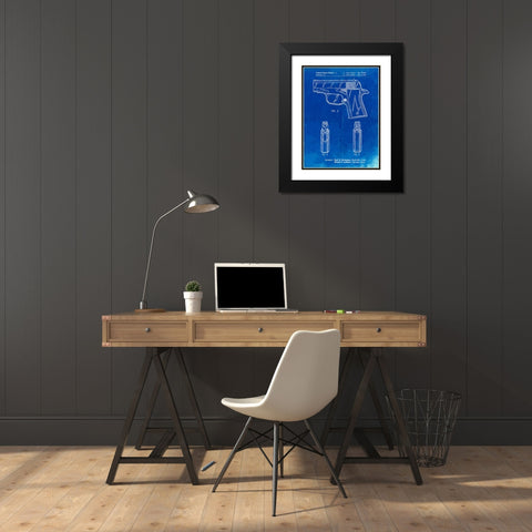 PP1034-Faded Blueprint Sig Sauer P220 Pistol Patent Poster Black Modern Wood Framed Art Print with Double Matting by Borders, Cole