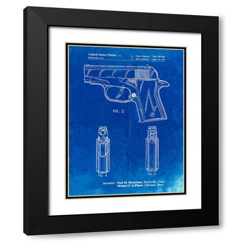 PP1034-Faded Blueprint Sig Sauer P220 Pistol Patent Poster Black Modern Wood Framed Art Print with Double Matting by Borders, Cole