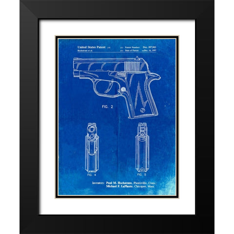 PP1034-Faded Blueprint Sig Sauer P220 Pistol Patent Poster Black Modern Wood Framed Art Print with Double Matting by Borders, Cole