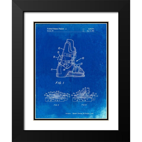 PP1037-Faded Blueprint Ski Boots Patent Poster Black Modern Wood Framed Art Print with Double Matting by Borders, Cole