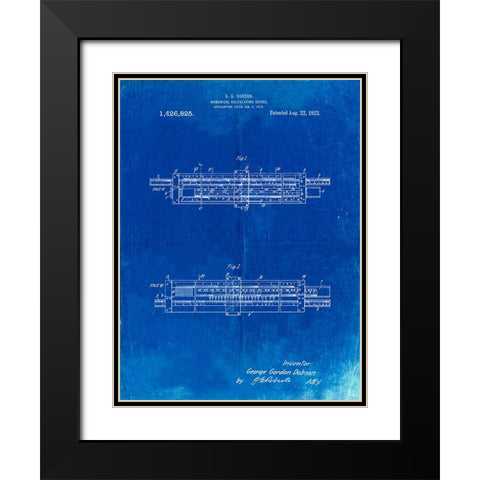 PP1040-Faded Blueprint Slide Rule Patent Poster Black Modern Wood Framed Art Print with Double Matting by Borders, Cole