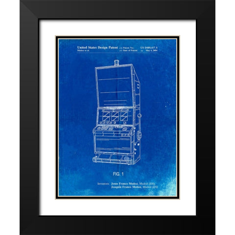 PP1043-Faded Blueprint Slot Machine Patent Poster Black Modern Wood Framed Art Print with Double Matting by Borders, Cole