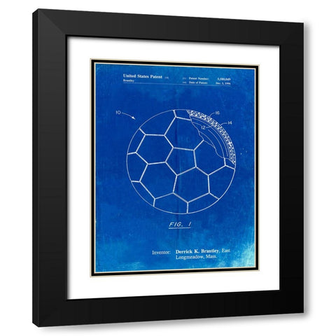 PP1047-Faded Blueprint Soccer Ball Layers Patent Poster Black Modern Wood Framed Art Print with Double Matting by Borders, Cole