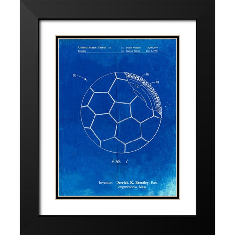 PP1047-Faded Blueprint Soccer Ball Layers Patent Poster Black Modern Wood Framed Art Print with Double Matting by Borders, Cole