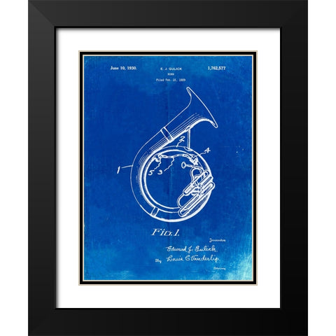 PP1049-Faded Blueprint Sousaphone Patent Poster Black Modern Wood Framed Art Print with Double Matting by Borders, Cole