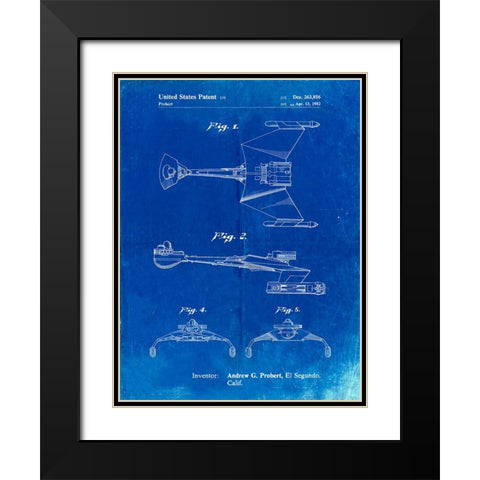 PP1053-Faded Blueprint Star Trek Klingon Empire Starship Poster Black Modern Wood Framed Art Print with Double Matting by Borders, Cole
