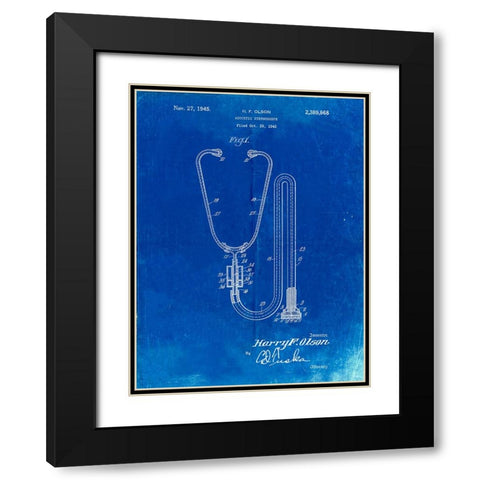 PP1066-Faded Blueprint Stethoscope Patent Poster Black Modern Wood Framed Art Print with Double Matting by Borders, Cole