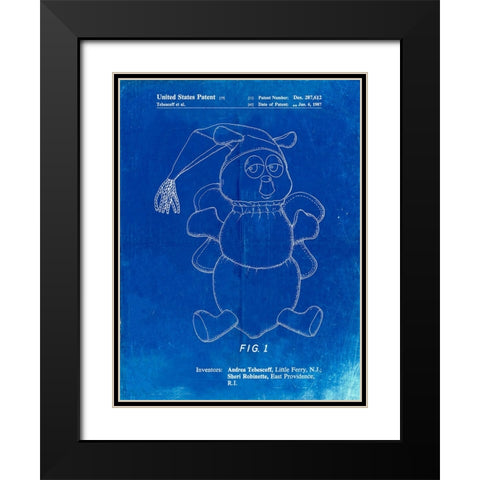 PP1070-Faded Blueprint Stuffed Animal Poster Black Modern Wood Framed Art Print with Double Matting by Borders, Cole