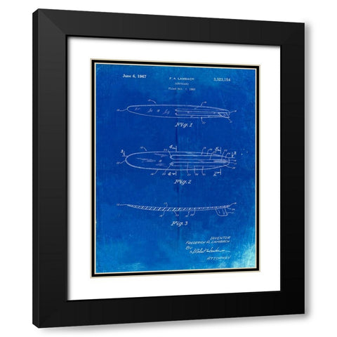 PP1073-Faded Blueprint Surfboard 1965 Patent Poster Black Modern Wood Framed Art Print with Double Matting by Borders, Cole
