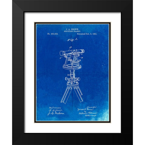 PP1075-Faded Blueprint Surveyor s Transit Black Modern Wood Framed Art Print with Double Matting by Borders, Cole