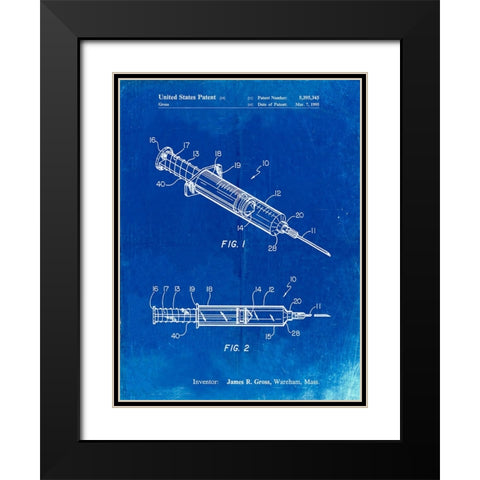 PP1080-Faded Blueprint Syringe Patent Poster Black Modern Wood Framed Art Print with Double Matting by Borders, Cole
