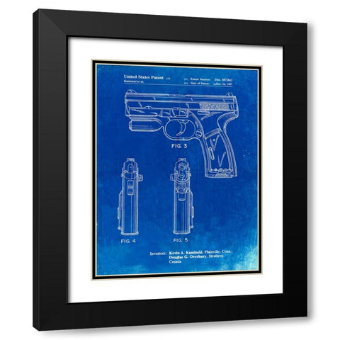 PP1081-Faded Blueprint T 1000 Laser Pistol Patent Poster Black Modern Wood Framed Art Print with Double Matting by Borders, Cole