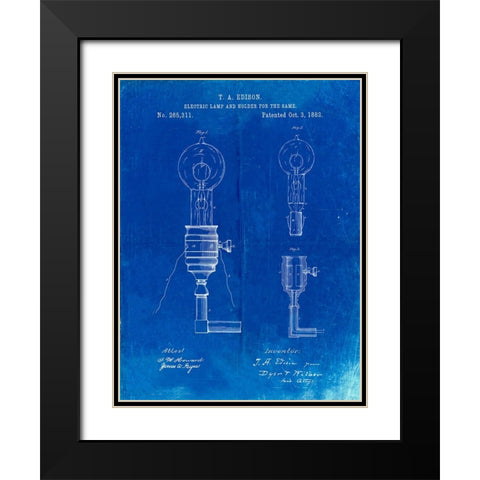 PP1082-Faded Blueprint T. A. Edison Light Bulb and Holder Patent Art Black Modern Wood Framed Art Print with Double Matting by Borders, Cole