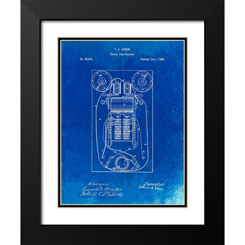 PP1083-Faded Blueprint T. A. Edison Vote Recorder Patent Poster Black Modern Wood Framed Art Print with Double Matting by Borders, Cole