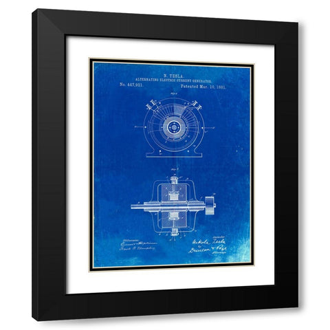 PP1090-Faded Blueprint Tesla Alternating Current Generator Poster Black Modern Wood Framed Art Print with Double Matting by Borders, Cole