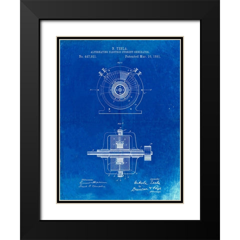 PP1090-Faded Blueprint Tesla Alternating Current Generator Poster Black Modern Wood Framed Art Print with Double Matting by Borders, Cole