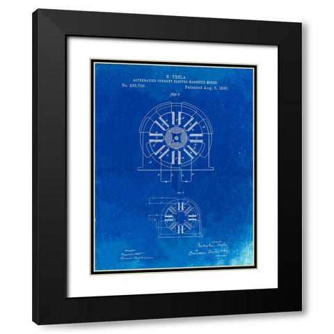 PP1092-Faded Blueprint Tesla Coil Patent Poster Black Modern Wood Framed Art Print with Double Matting by Borders, Cole