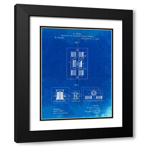 PP1095-Faded Blueprint Tesla Regulator for Alternate Current Motor Patent Poster Black Modern Wood Framed Art Print with Double Matting by Borders, Cole