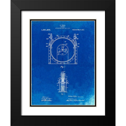 PP1097-Faded Blueprint Tesla Turbine Patent Poster Black Modern Wood Framed Art Print with Double Matting by Borders, Cole