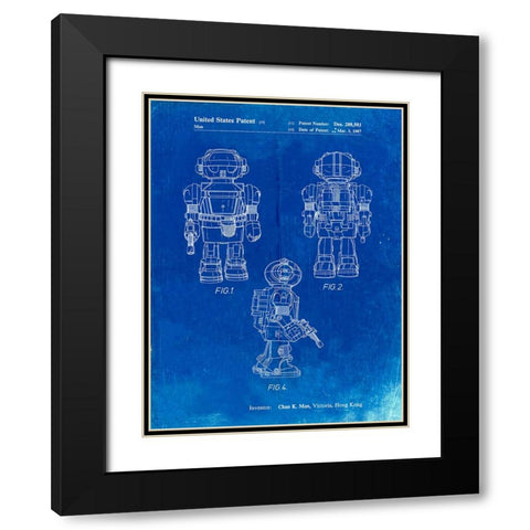 PP1101-Faded Blueprint Toby Talking Toy Robot Patent Poster Black Modern Wood Framed Art Print with Double Matting by Borders, Cole