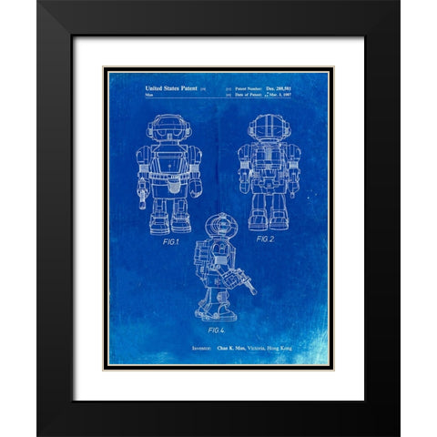 PP1101-Faded Blueprint Toby Talking Toy Robot Patent Poster Black Modern Wood Framed Art Print with Double Matting by Borders, Cole