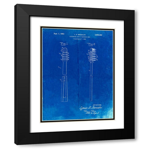 PP1102-Faded Blueprint Toothbrush Flexible Head Patent Poster Black Modern Wood Framed Art Print with Double Matting by Borders, Cole