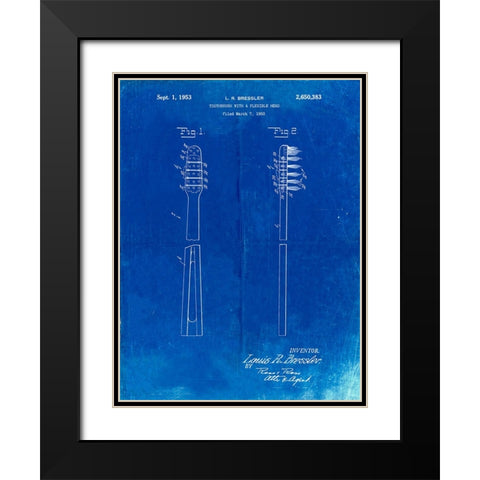PP1102-Faded Blueprint Toothbrush Flexible Head Patent Poster Black Modern Wood Framed Art Print with Double Matting by Borders, Cole
