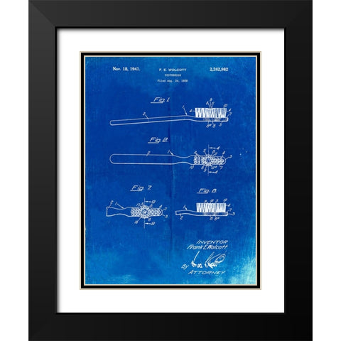 PP1103-Faded Blueprint Toothbrush Flexible Head Patent Poster Black Modern Wood Framed Art Print with Double Matting by Borders, Cole