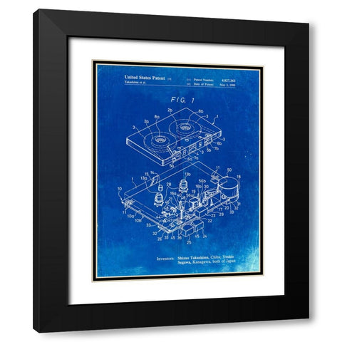 PP1104-Faded Blueprint Toshiba Cassette Tape Recorder Patent Poster Black Modern Wood Framed Art Print with Double Matting by Borders, Cole