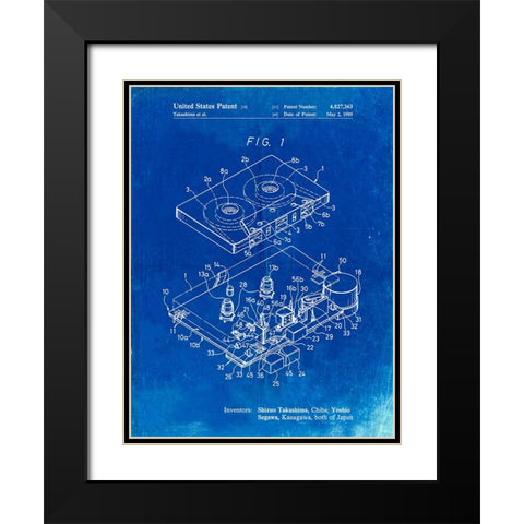 PP1104-Faded Blueprint Toshiba Cassette Tape Recorder Patent Poster Black Modern Wood Framed Art Print with Double Matting by Borders, Cole
