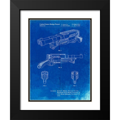 PP1105-Faded Blueprint Toy Gun Poster Black Modern Wood Framed Art Print with Double Matting by Borders, Cole