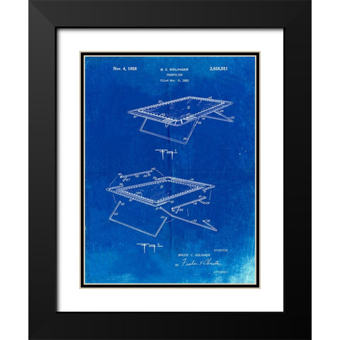 PP1112-Faded Blueprint Trampoline Poster  Black Modern Wood Framed Art Print with Double Matting by Borders, Cole