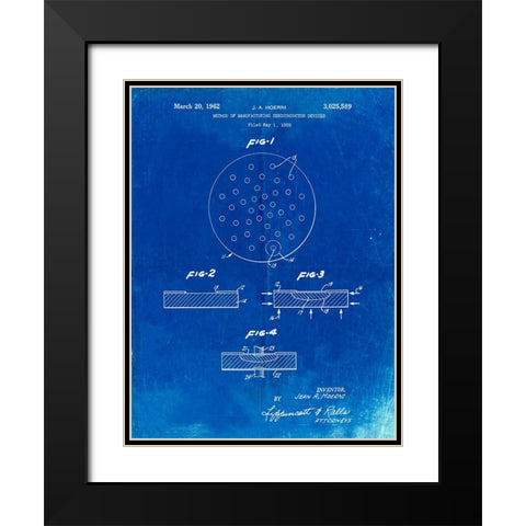 PP1113-Faded Blueprint Transistor Semiconductor Patent Poster Black Modern Wood Framed Art Print with Double Matting by Borders, Cole