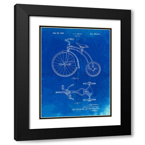 PP1114-Faded Blueprint Tricycle Patent Poster Black Modern Wood Framed Art Print with Double Matting by Borders, Cole