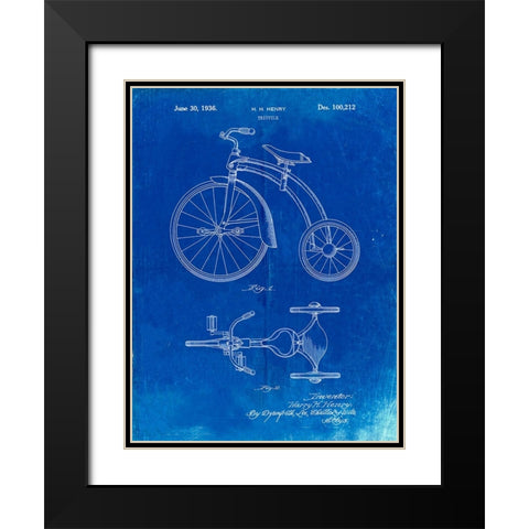 PP1114-Faded Blueprint Tricycle Patent Poster Black Modern Wood Framed Art Print with Double Matting by Borders, Cole