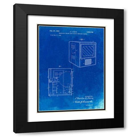 PP1115-Faded Blueprint Tube Television Patent Poster Black Modern Wood Framed Art Print with Double Matting by Borders, Cole