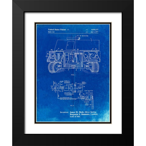 PP1116-Faded Blueprint Turret Drive System Patent Poster Black Modern Wood Framed Art Print with Double Matting by Borders, Cole
