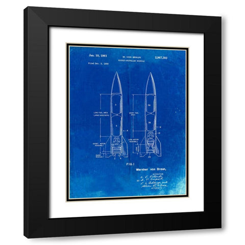 PP1129-Faded Blueprint Von Braun Rocket Missile Patent Poster Black Modern Wood Framed Art Print with Double Matting by Borders, Cole
