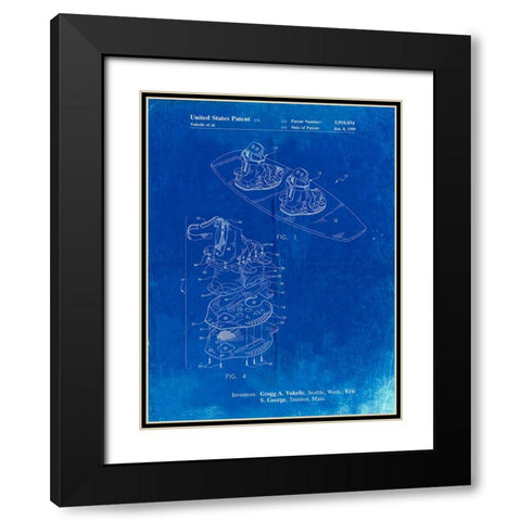 PP1131-Faded Blueprint Wakeboard Patent Poster Black Modern Wood Framed Art Print with Double Matting by Borders, Cole