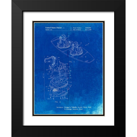 PP1131-Faded Blueprint Wakeboard Patent Poster Black Modern Wood Framed Art Print with Double Matting by Borders, Cole