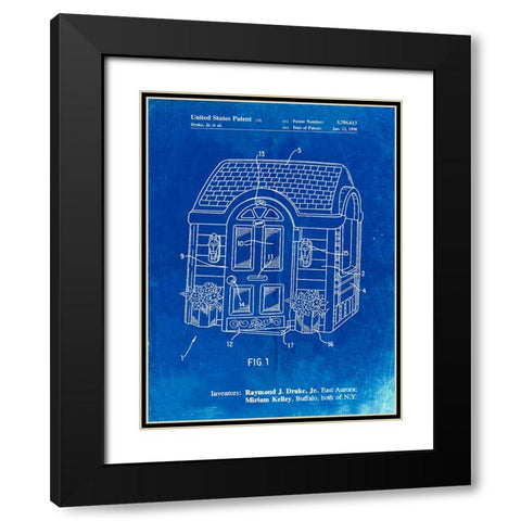 PP1132-Faded Blueprint Walk-in Childs Playhouse Poster Black Modern Wood Framed Art Print with Double Matting by Borders, Cole