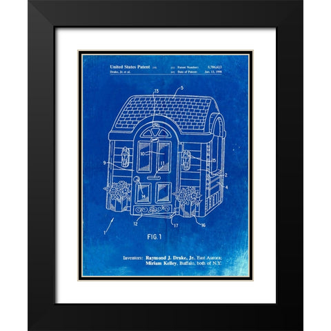PP1132-Faded Blueprint Walk-in Childs Playhouse Poster Black Modern Wood Framed Art Print with Double Matting by Borders, Cole