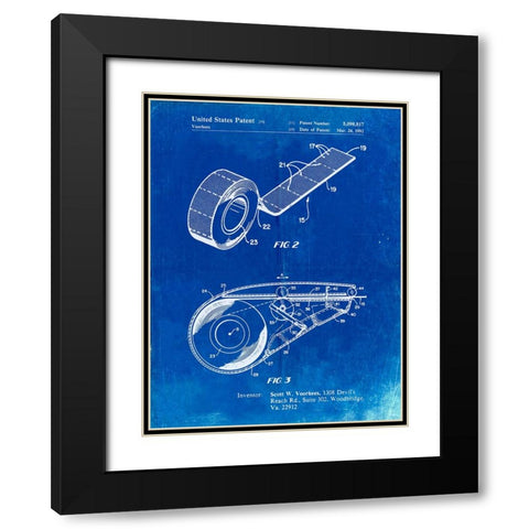 PP1133-Faded Blueprint White Out Tape Patent Poster Black Modern Wood Framed Art Print with Double Matting by Borders, Cole