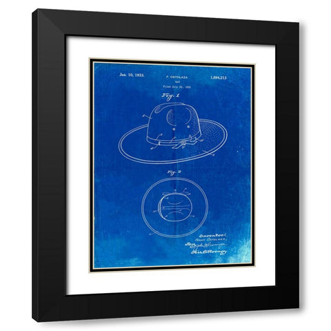 PP1134-Faded Blueprint Wide Brimmed Hat 1937 Patent Poster Black Modern Wood Framed Art Print with Double Matting by Borders, Cole